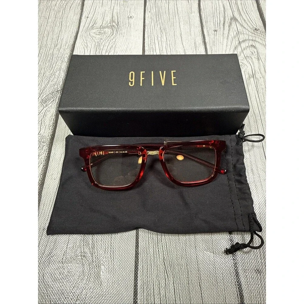 9FIVE Bishop LTD Sunglasses Ruby Red Translucent Golden Frame Glasses NWOT